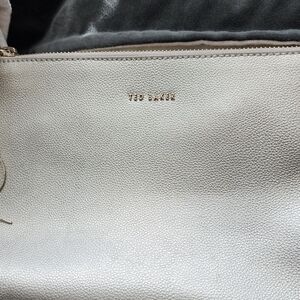 Ted Baker Metallic Silver Pebbled Clutch with Gold Logo